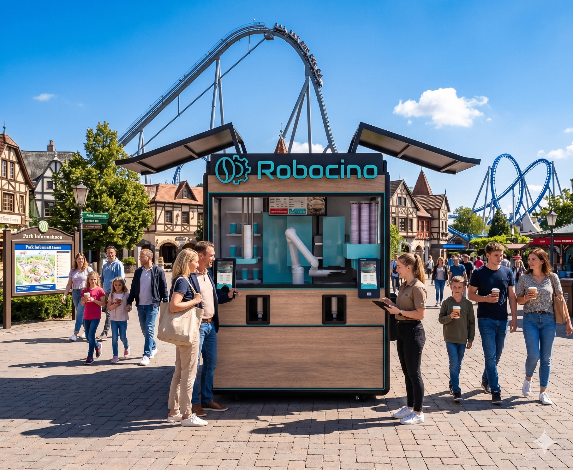Eingangsplaza, neben Park-Information